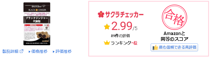 DMJえがお生活ブラックジンジャー代謝粒のスコア